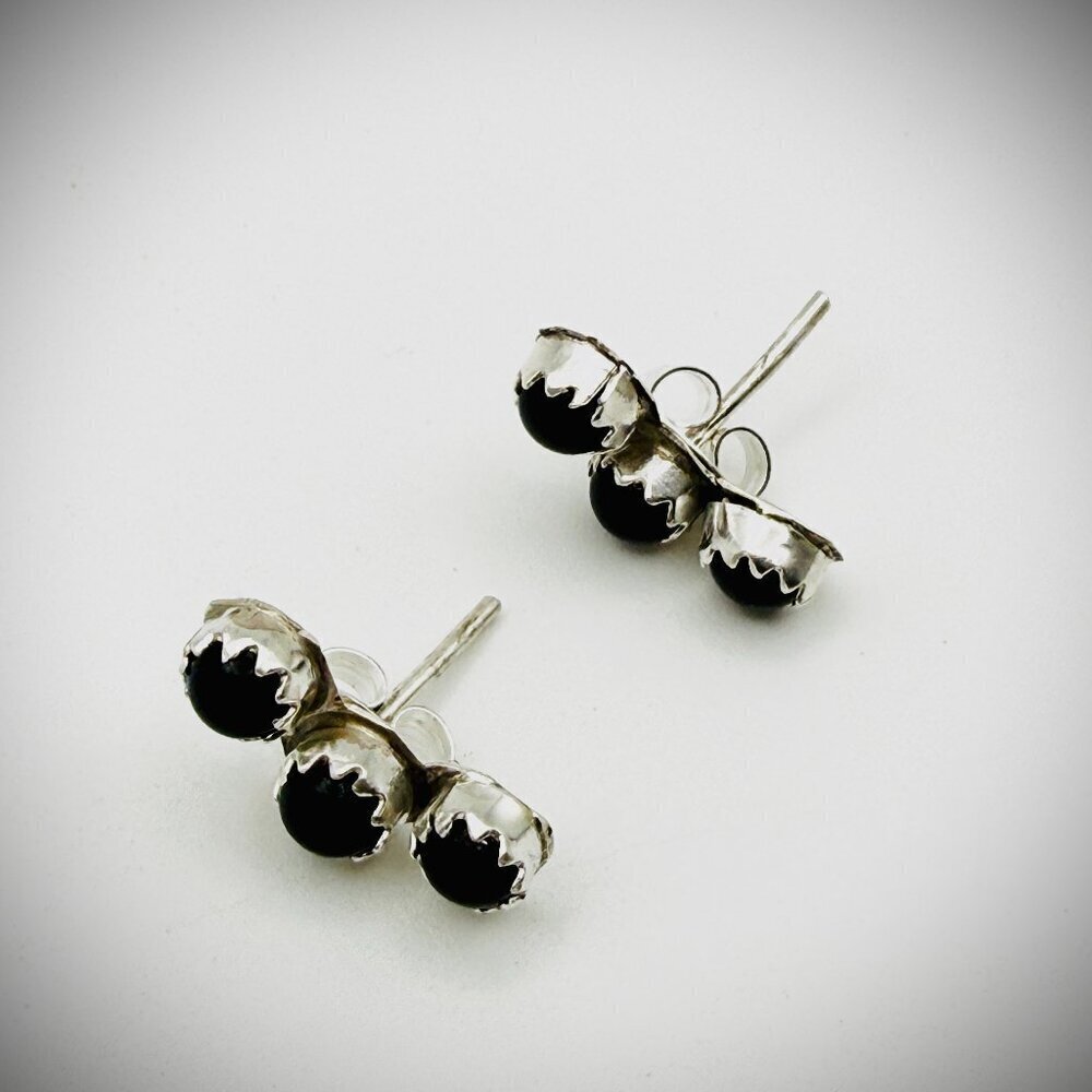 Sterling Silver Black Onyx Triple Stud Earrings – Petite Crawlers
